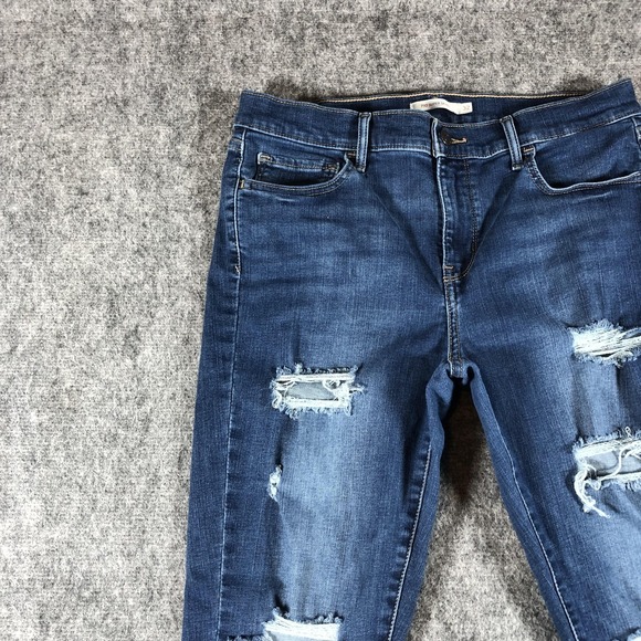 Levis 710 Super Skinny Jeans Womens 32 Blue Distressed Medium Wash Stretch Denim - Picture 2 of 16